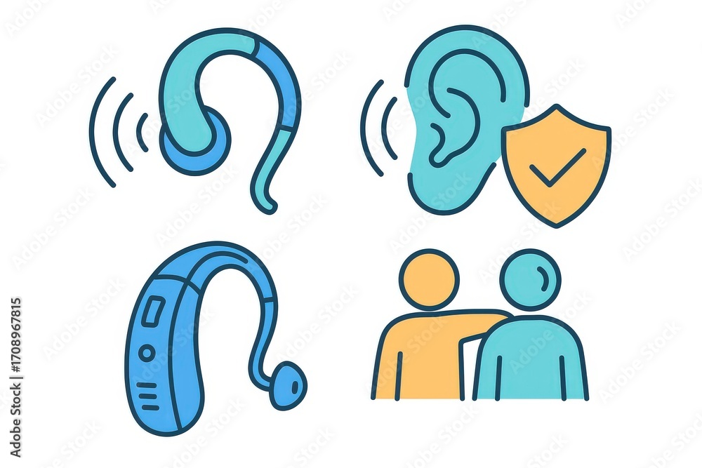 Poster innovative hearing solutions symbolizing accessibility and inclusion with auditory devices exemplify