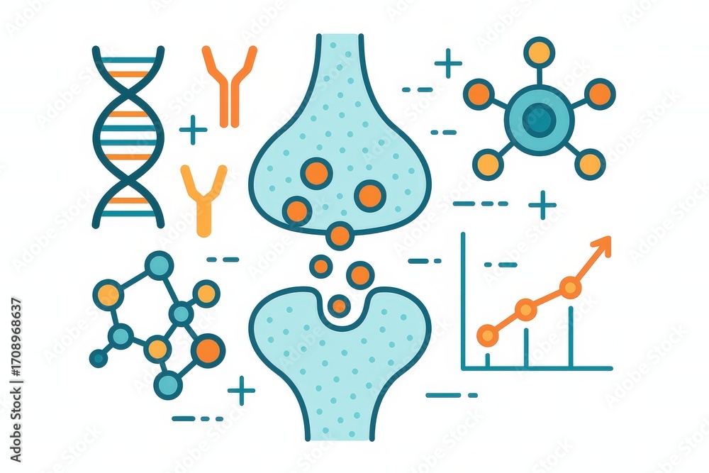Poster intricate visualization of cellular structures including dna sequences and molecular graphs showcasi