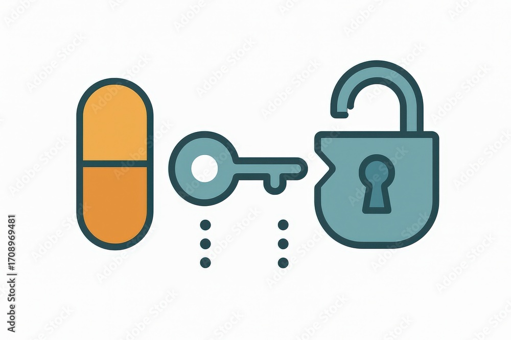 Poster visual representation of a captivating unlock and healing concept featuring a key, an open lock, and