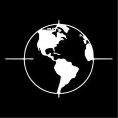 A graphic illustration of planet Earth showing the Americas, centered within a circular target or compass design.