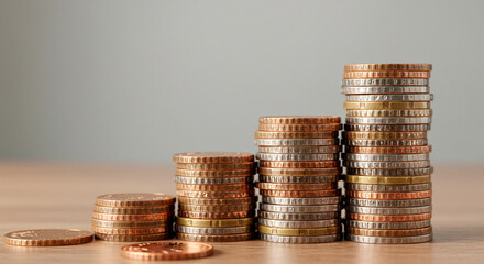 Growing stacks of coins. Concept of financial growth, investment, and success.