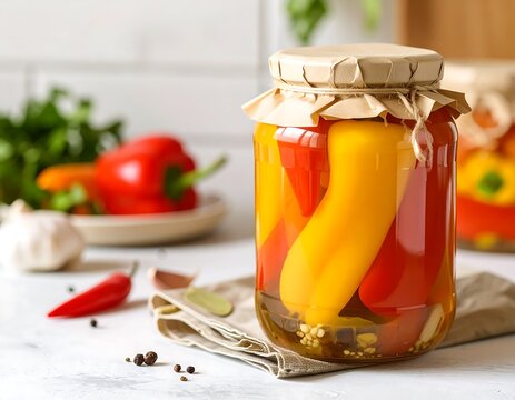 Preserved peppers in glass jar
