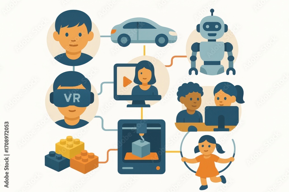 Poster exploring the integration of technology and human interaction captured in a creative graphic illustr