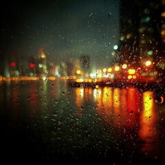 Obraz premium Rainy Night Cityscape Through Window