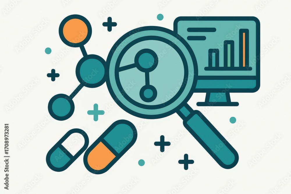 Poster analytical exploration of molecular structures with magnifying glass emphasizing health technology a