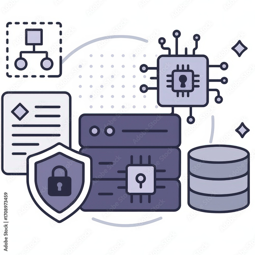 Aufkleber secure digital infrastructure showcasing layered data security concepts with encrypted servers and n