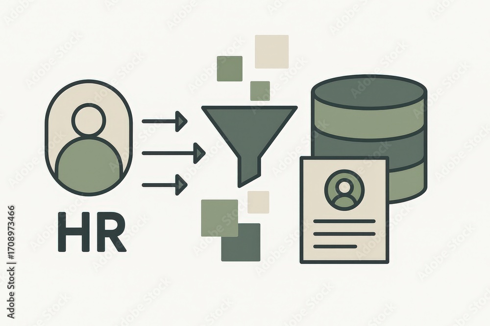 Poster human resource management conceptual design illustrating recruitment flow, applicant evaluation proc