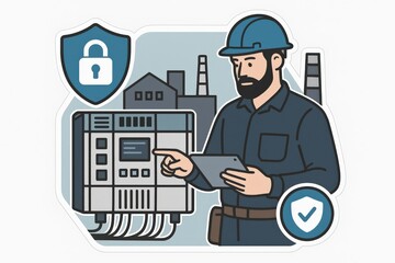 Skilled technician using tablet to monitor industrial automation systems in a secure environment with a focus on cybersecurity and operational excellence captured with clarity