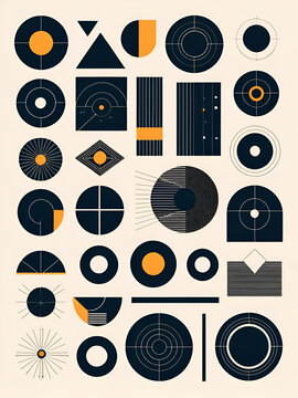 Retro futuristic elements for design. Collection of abstract graphic geometric symbols, shapes and objects in y2k style / Brutalism bold style. Abstract geometric elements bauhaus swiss style.