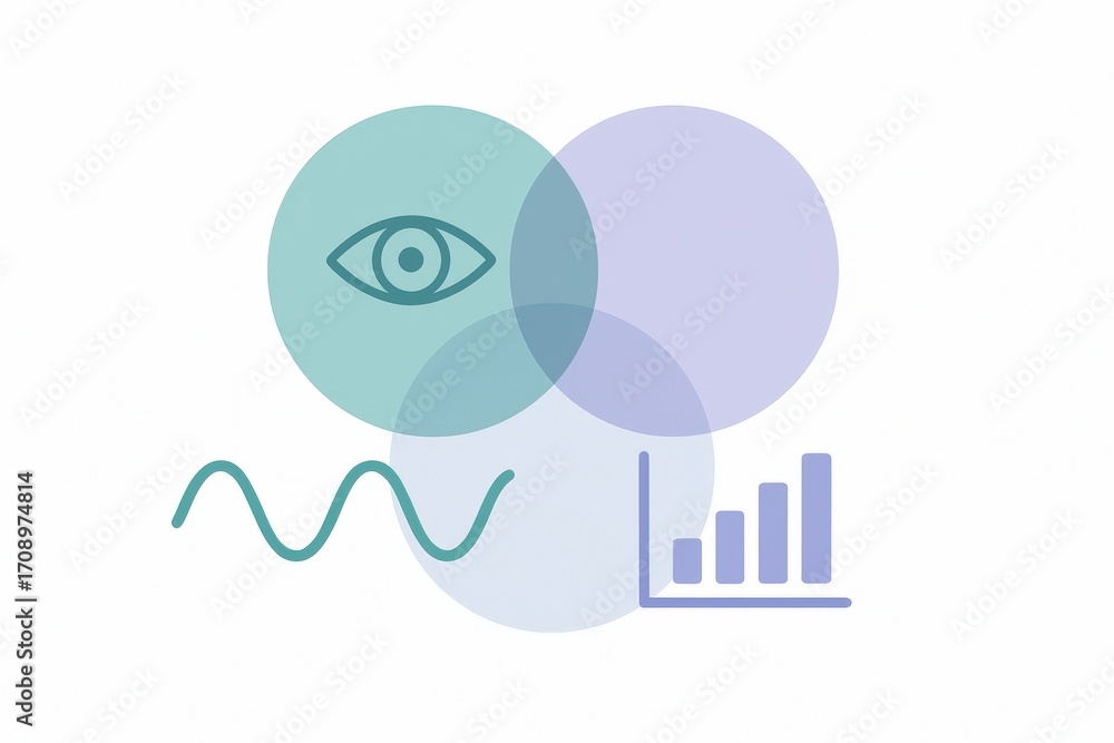 Poster exploring the intersection of perception and data visualization with shapes and trends in a digital 
