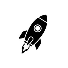 Black silhouette of a rocket launching into space, representing speed and innovation, perfect for technology or business themes