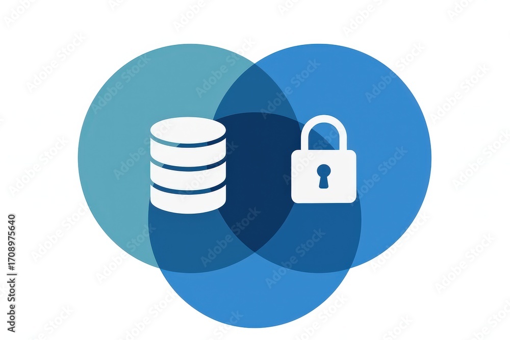 Fototapete secure data encryption represented through intersecting circles showcasing key aspects of data stora