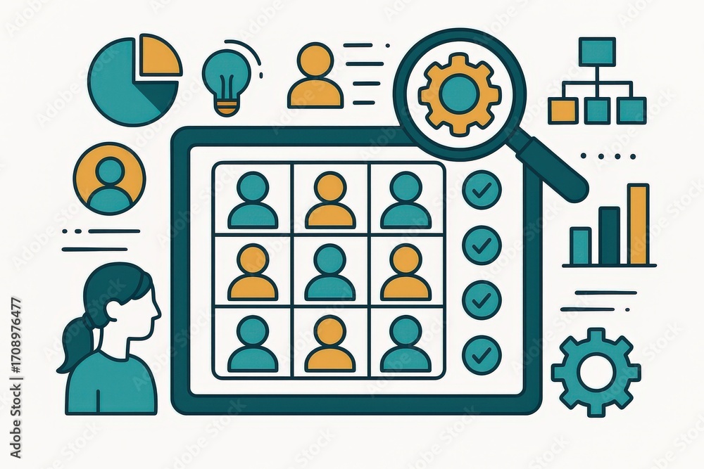 Poster engaging visual representation of modern digital teamwork and analytics showcasing user profiles, st