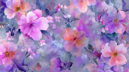 Soft focus pastel floral pattern with pink and purple blossoms