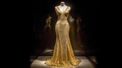 Gold sequined gown display