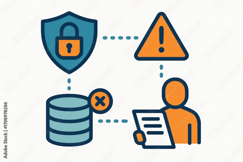 Poster digital security breaches symbolize the complexities of information protection while warning users a