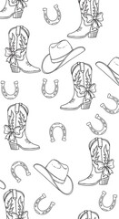 Western Boots and Hats Coloring Page Pattern.