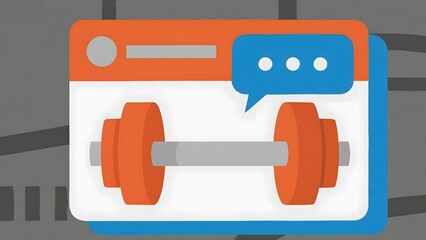 Illustration of a web browser with a barbell and speech bubble, symbolizing strength training communication or online fitness discussions.