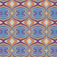 Colorful diamond symmetry abstract pattern in vibrant tones, geometric optical illusion design ideal for textile, wallpaper, and artistic decoration.