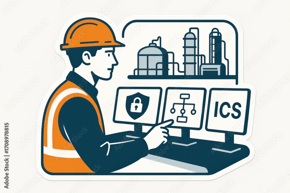 Poster industrial technician actively engaging with advanced control systems in a dynamic environment monit