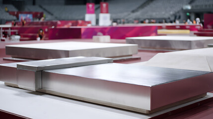 Modern gymnastics apparatus in an indoor sports arena