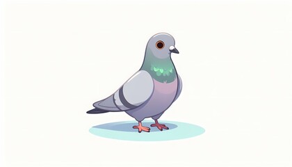 Fototapeta premium Cute cartoon pigeon with iridescent neck feathers isolated on white background