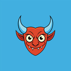 Devil head illustration with horns, displayed on a striking blue background.
