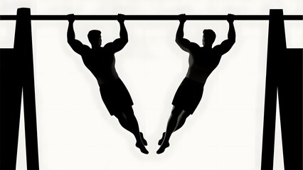 Silhouette of Two Individuals Performing Pull-Ups