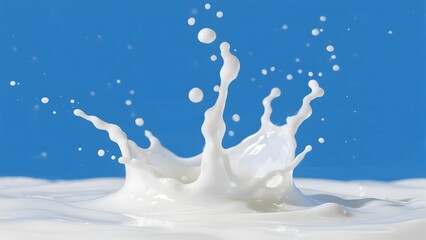 Dynamic Splash of Milk Against a Blue Background