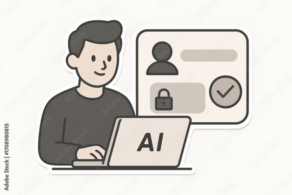 Poster modern digital interaction showcasing a male figure engaged in ai-driven technology with emphasis on