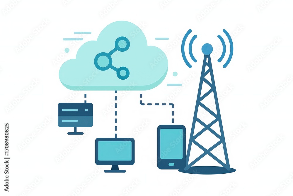 Poster cloud computing technology illustrates interconnected devices and wireless communication showcasing 
