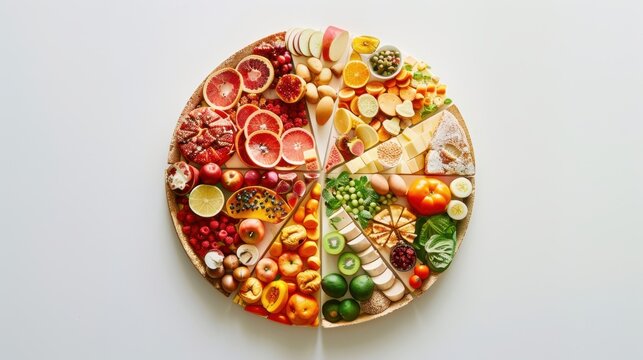 Food Pyramid Pie Chart Balanced Nutrition Food Groups Conceptual Infographic White Background