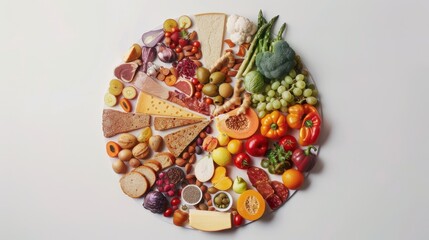 Food Pyramid Pie Chart Balanced Nutrition Food Groups Conceptual Infographic White Background