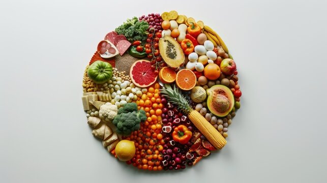 Food Pyramid Pie Chart Balanced Nutrition Food Groups Conceptual Infographic White Background