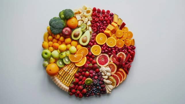 Food Pyramid Pie Chart Balanced Nutrition Food Groups Conceptual Infographic White Background