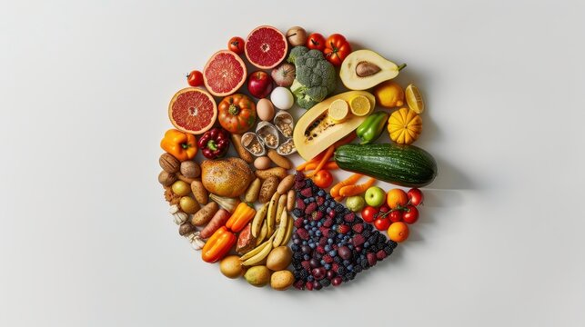 Food Pyramid Pie Chart Balanced Nutrition Food Groups Conceptual Infographic White Background