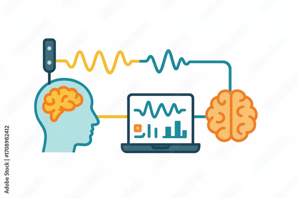 Poster the transformative interplay of neuroscience and technology illustrated through a conceptual visuali