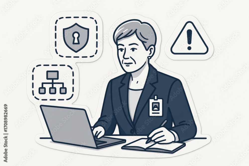 Poster professional woman diligently analyzing cybersecurity threats while engaging digital assets and data