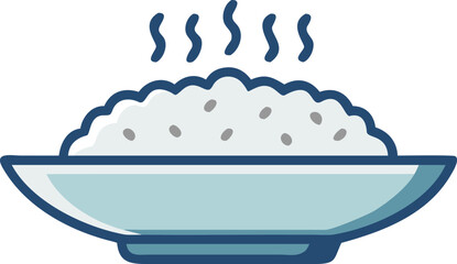 Vector illustration of a rice bowl icon, featuring a simple design with rice and chopsticks.