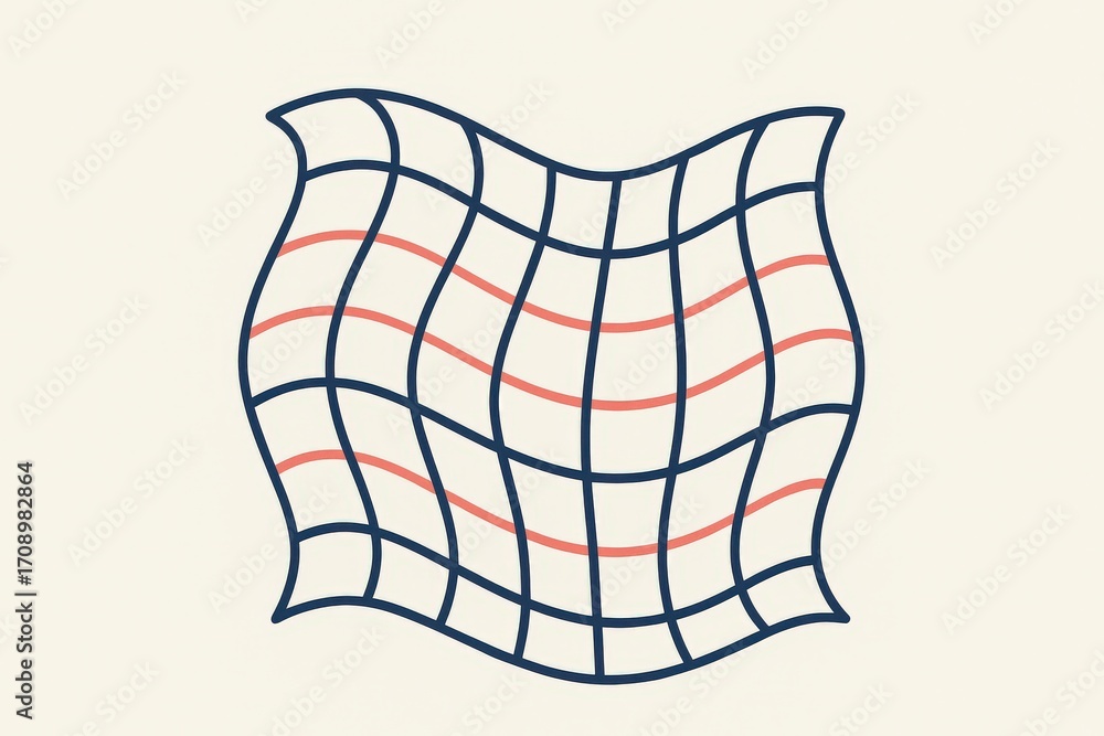 Aufkleber intricate grid pattern illustration with flowing lines in coral contrasting against a soft cream bac