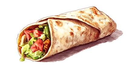 Delicious burrito illustration with fresh ingredients for restaurant menu and food blog design use cases