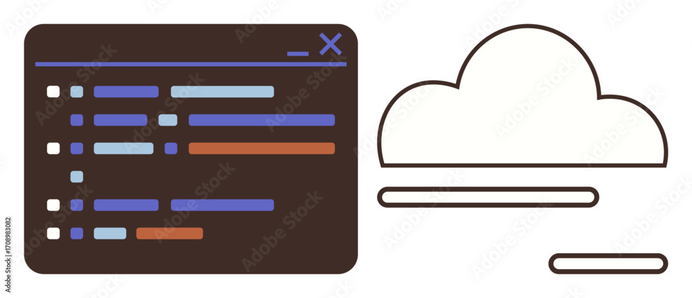 Aufkleber coding interface window paired with a cloud graphic symbolizes cloud computing, data synchronization