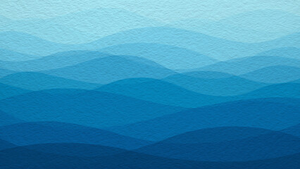 Abstract art background navy azure blue colors. Watercolor painting on texture paper with turquoise pattern of sea waves. Abstract art background with blue wavy line as gradient.