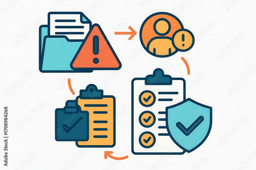 Poster dynamic infographic showcasing data protection protocols alongside user alert systems featuring chec