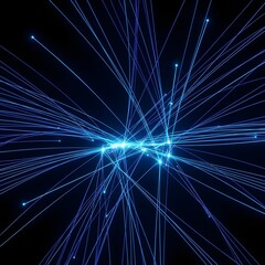 Digital Fiber Optic Light Streaks in Blue on Black Background