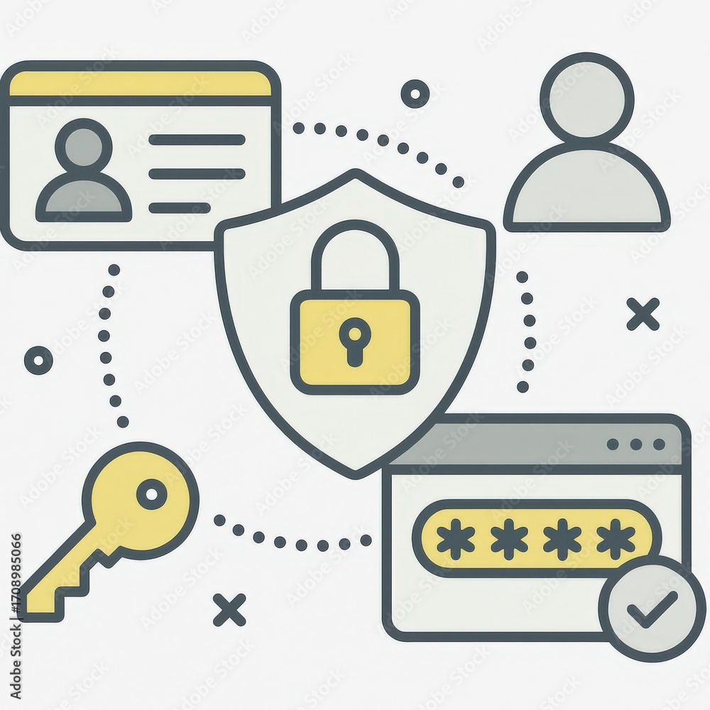 Poster digital security concept showcasing identity protection with a lock shield symbolizing data encrypti