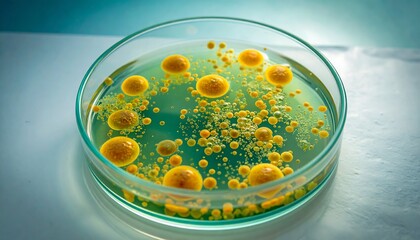 Petri dish with colored colonies