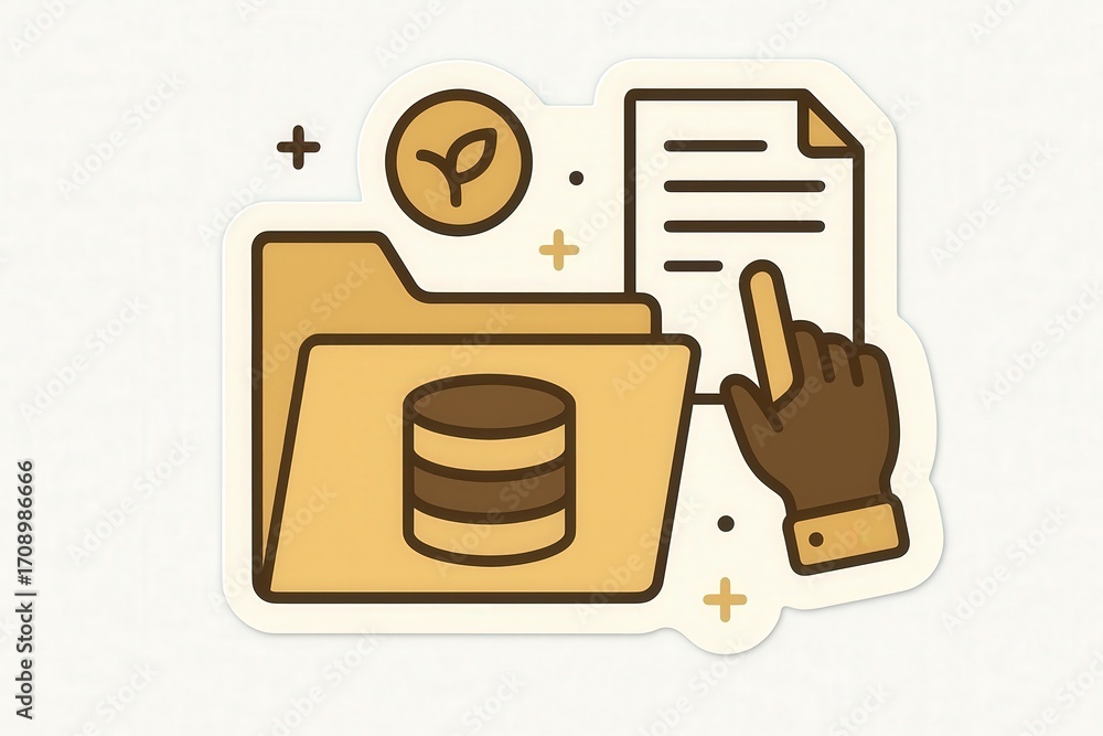 Poster engaging visual representation of organized document management concept showcasing hand pointing at 