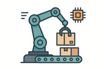 Fototapeta premium Advanced robotic arm delivering smart packaging solutions within automated logistics environments showcasing innovation in manufacturing and efficiency to enhance production capabilities