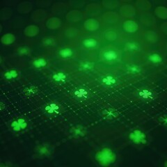 A Digital Lucky Charm: Glowing Lucky Clovers with a Data Stream. Excellent for use in content that represents a fortunate outcome in the digital world, a positive technological forecast